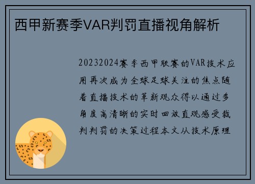 西甲新赛季VAR判罚直播视角解析